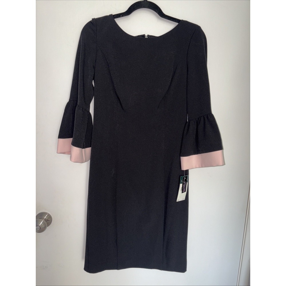 Lauren Ralph Lauren Pink Trim Bell Sleeve Black Dress Size 4 Classic Elegant